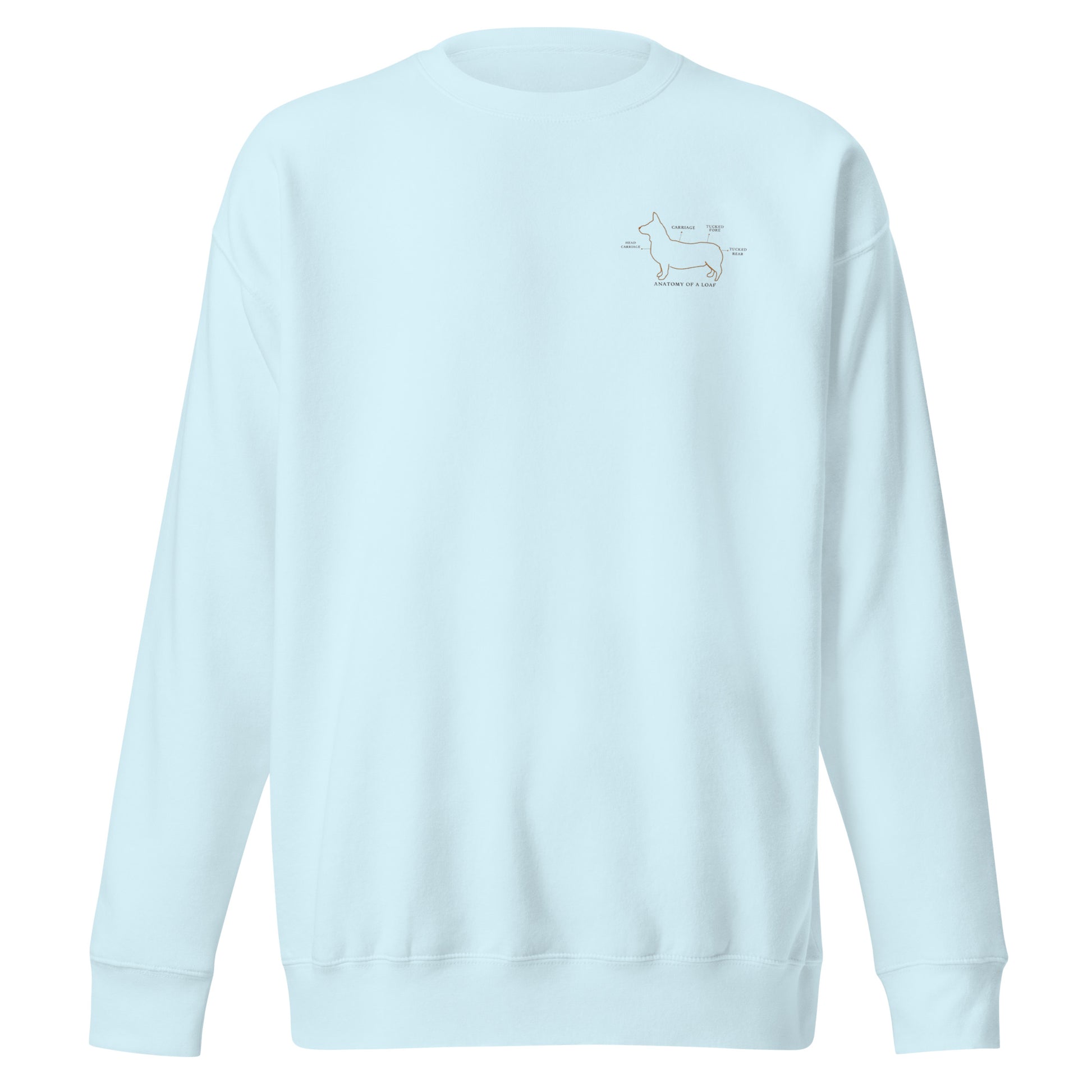 Detail shot of custom embroidered dog name on the crewneck sleeve, The Loyal Mark