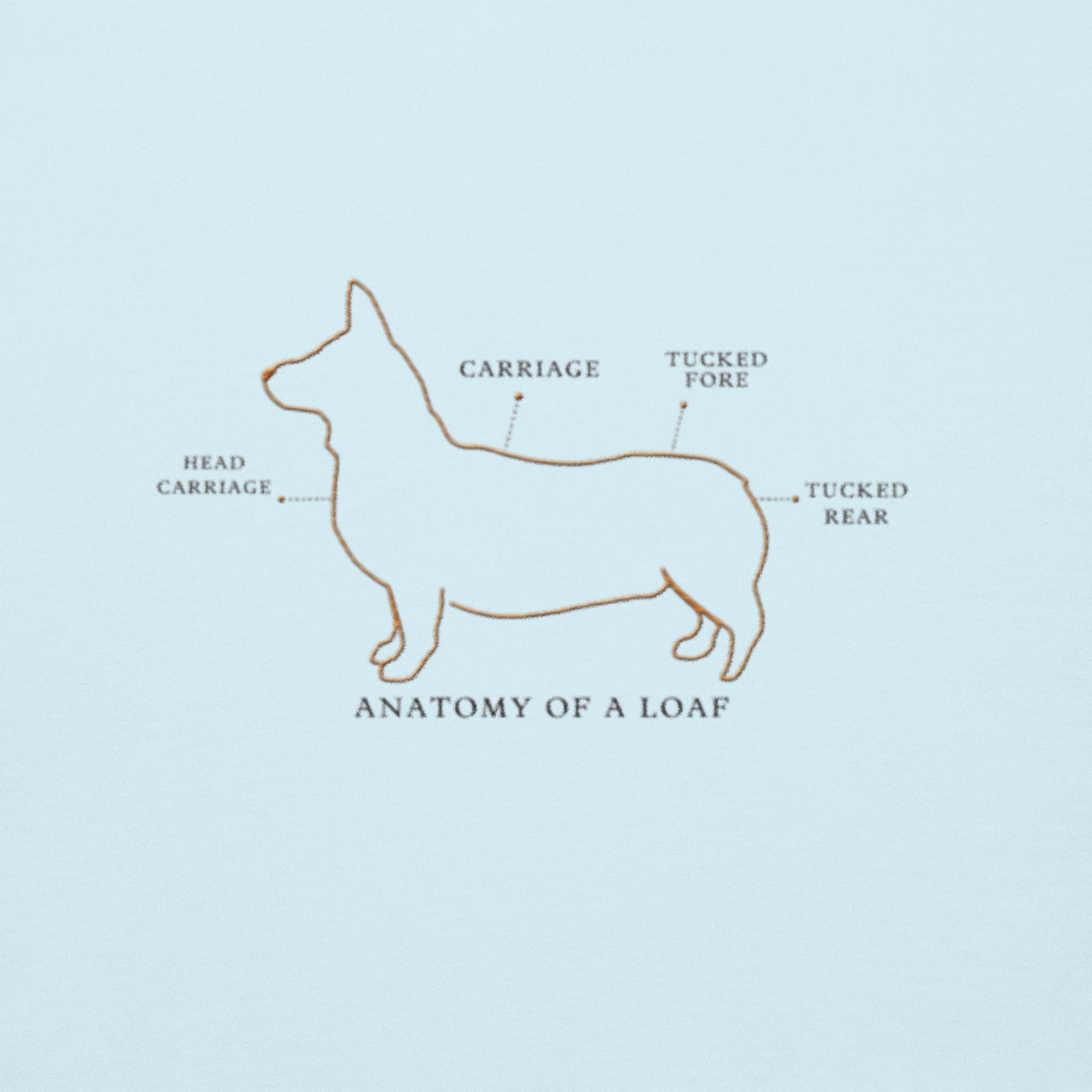 Lifestyle shot of the embroidered Corgi crewneck, The Loyal Mark