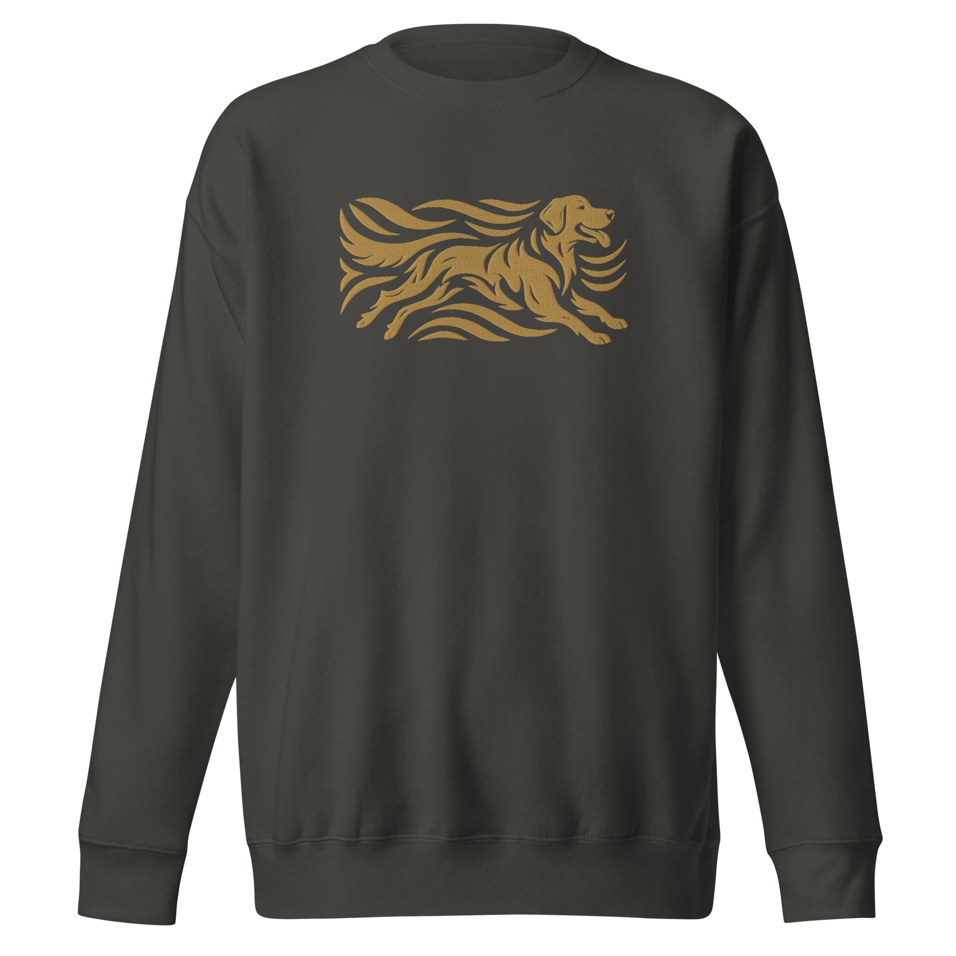 Detail shot of custom embroidered dog name on the crewneck sleeve, The Loyal Mark