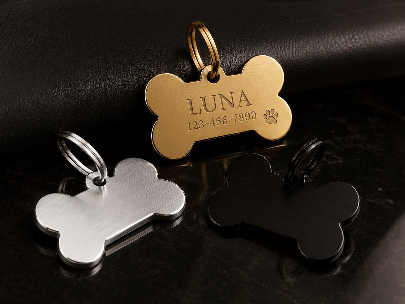 Stainless steel bone-shaped pet tag